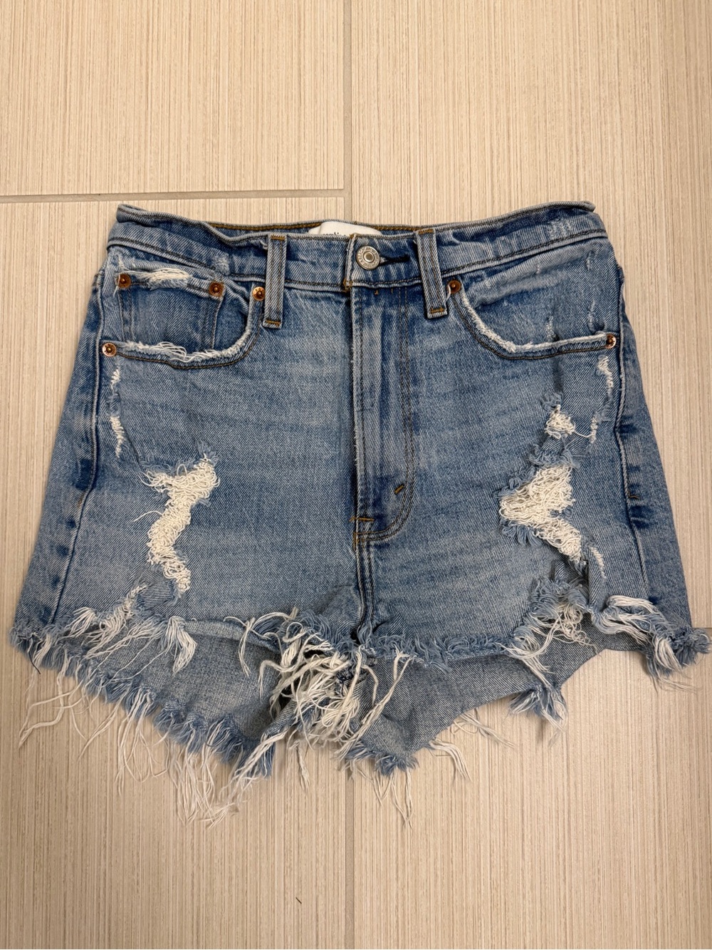 Abercrombie & Fitch Distressed Frayed Denim Shorts - Blue